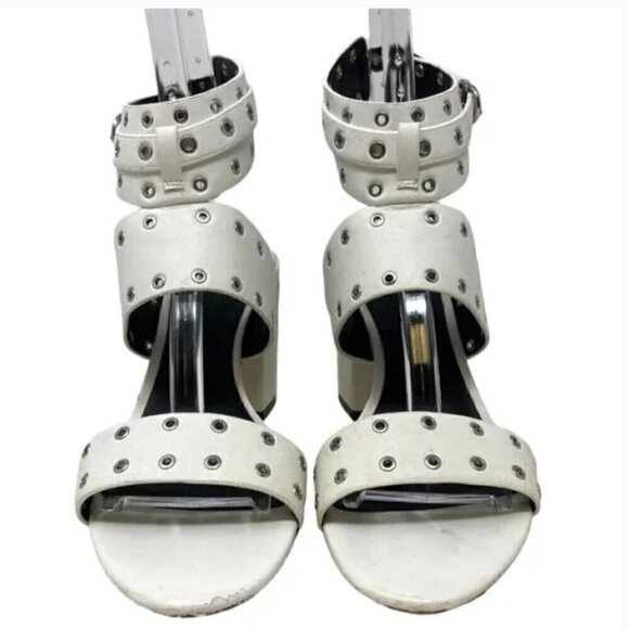 Rebecca Minkoff Carter White Grommet Strappy Chunky Heel Sandals - Size 8 - Picture 4 of 8